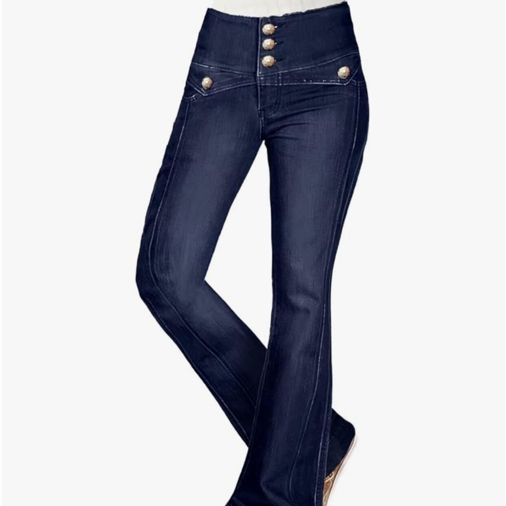 Wide Leg Cuffed Jeans Mid Waist Baggy Trouser Jeans w/2 front pockets. New!